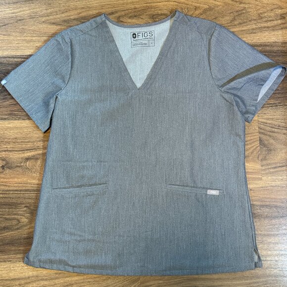 FIGS Scrub Top Women’s Size Large Gray Medical Uniform V-Neck Workwear - Picture 1 of 6